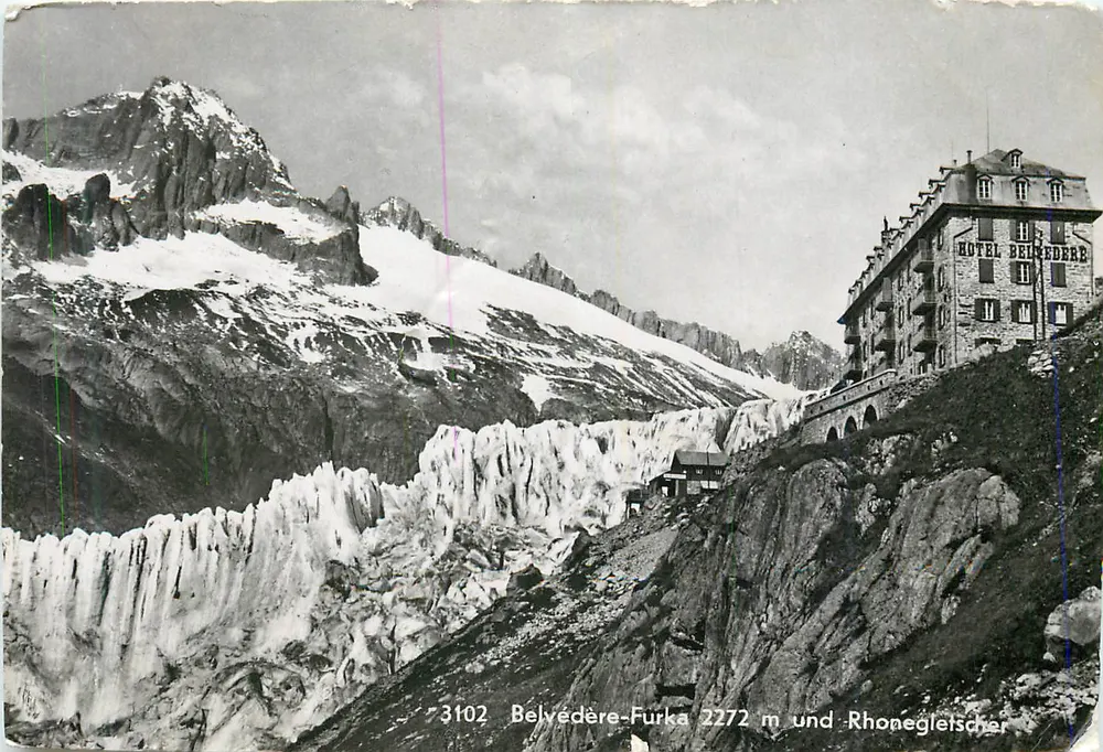 Belvédère-Furka 2272 m — vue du glacier et de l'hôtel Belvédère — éditeur : 3102 - Anverso