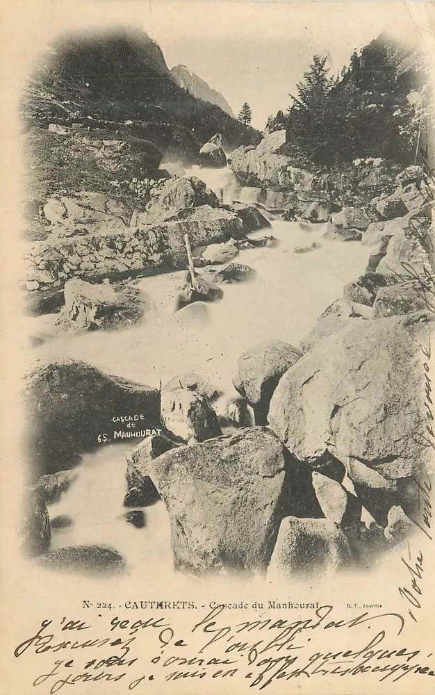 Cascata do Manhourat — Cauterets — D.T. Lourdes, n° 224 - Frente