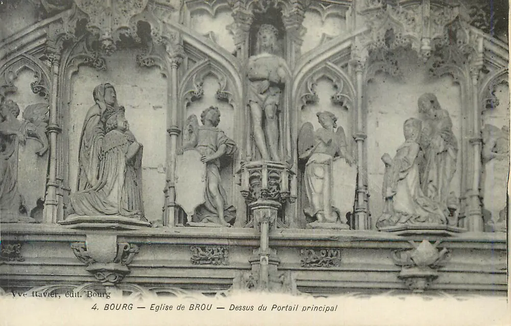 Bourg — Kirche von Brou — Oberseite des Hauptportals — Vve. Havier, Verlag Bourg - Vorderseite