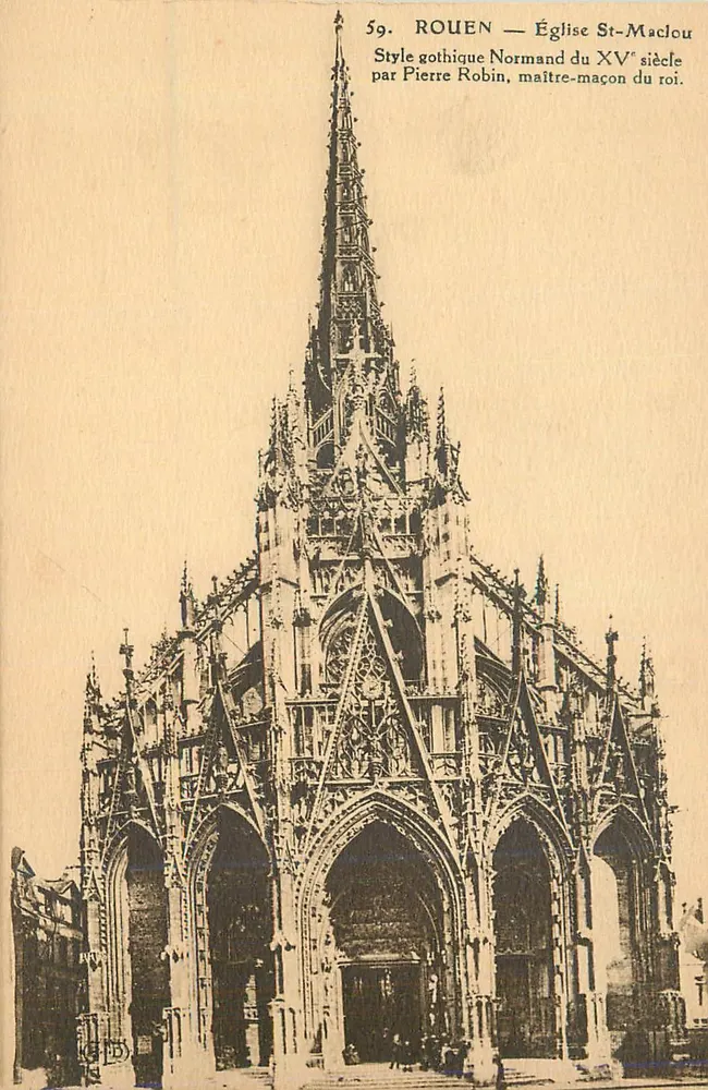 Rouen — Kirche St-Maclou — Normannisches Gotik-Stil des 15. Jahrhunderts von Pierre Robin, königlicher Meisterbaumeister - Vorderseite