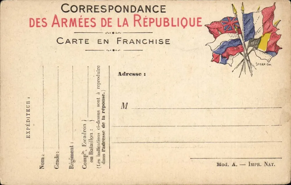 Correspondência das Forças da República — Carta em franquia — Stern Gr. - Frente