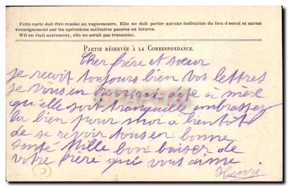 Korrespondenz der Armee der Republik — Freiporto — Absender: 'M. de l'inf. 82e camp 2440' — Empfänger: M. Châtel, 28 Rue Lormel, Paris - Rückseite