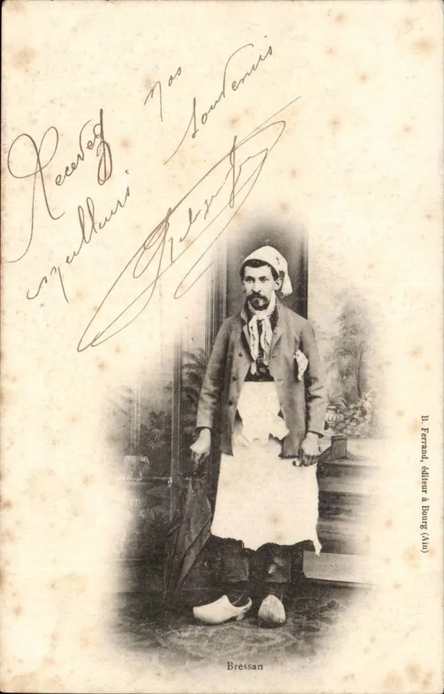 Homem em traje tradicional — Bressan — B. Ferrand, editor em Bourg (Jura) - Frente