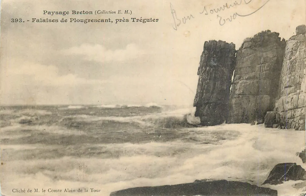 Klippen von Plougrescant, nahe Tréguier — Bretonisches Landschaftsbild (Sammlung E. H.) — Foto von M. le Comte Alain de la Tour, n° 393 - Vorderseite