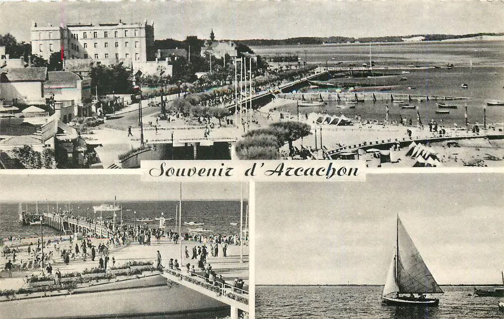 Azcachon — Vista panorâmica do porto e do cais — Souvenirs d'Azcachon - Frente