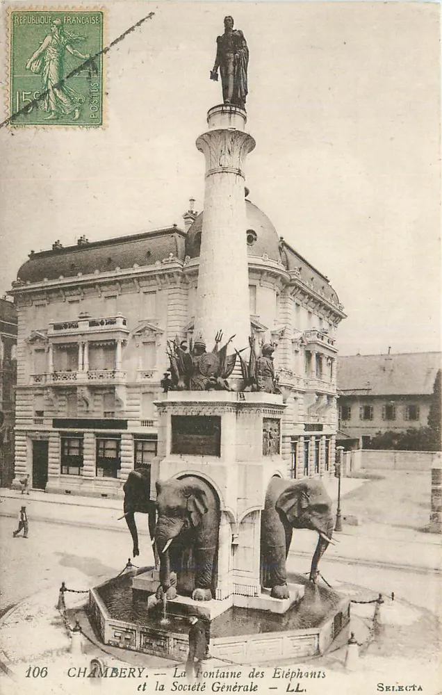 Chambéry — Fontaine des Éléphants und die Société Générale — Selecta - Vorderseite