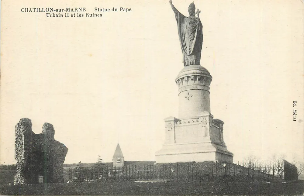 Chatillon-sur-Marne — Statue des Papstes Urban II und die Ruinen — Ed. Mérail - Vorderseite