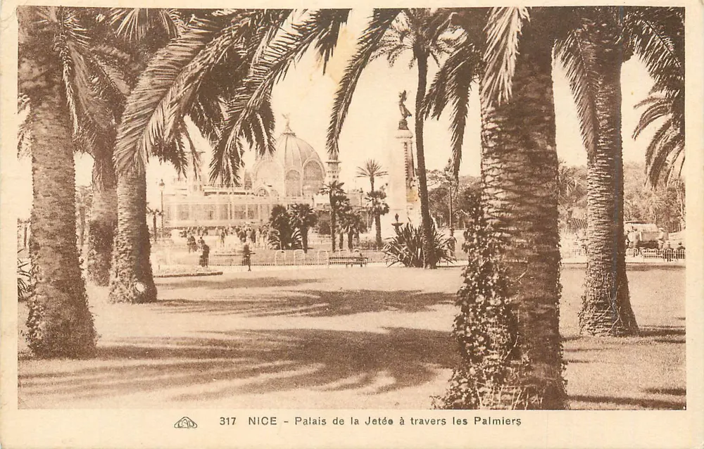 Nice — Palacio de la Jetée a través de los Palmeras — editor desconocido, n° 317 - Anverso