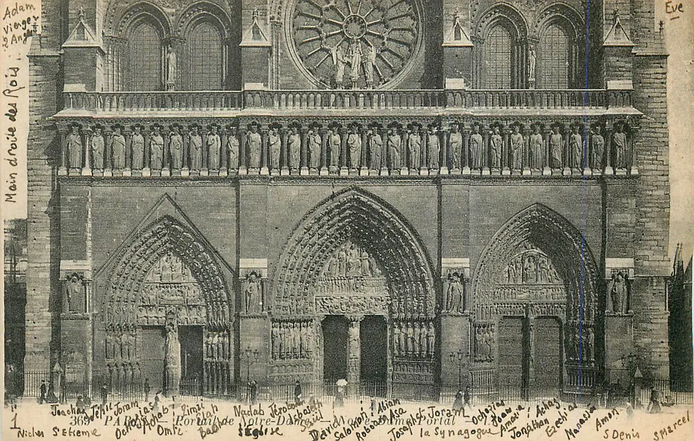 Portal real da Catedral de Notre-Dame de Paris — vista da fachada — editor não identificado - Frente