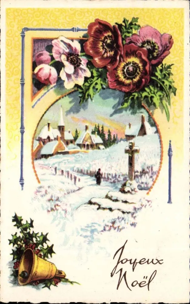 Pueblo nevado — escena de Navidad — M. D. Paris, serie 1750 - Anverso