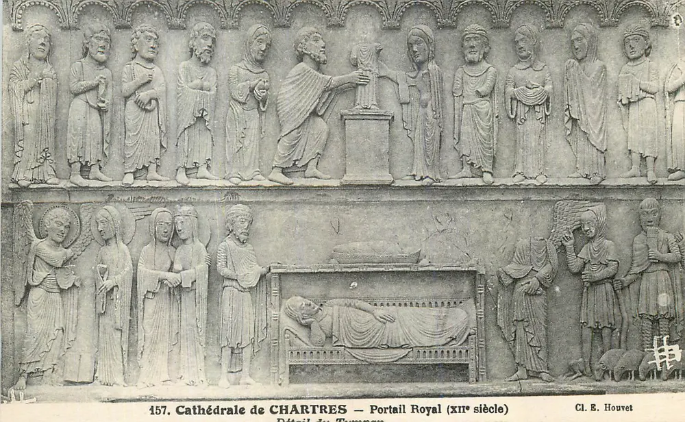 Kathedrale von CHARTRES — Königstor (12. Jahrhundert) — Detail des Sarges - Vorderseite