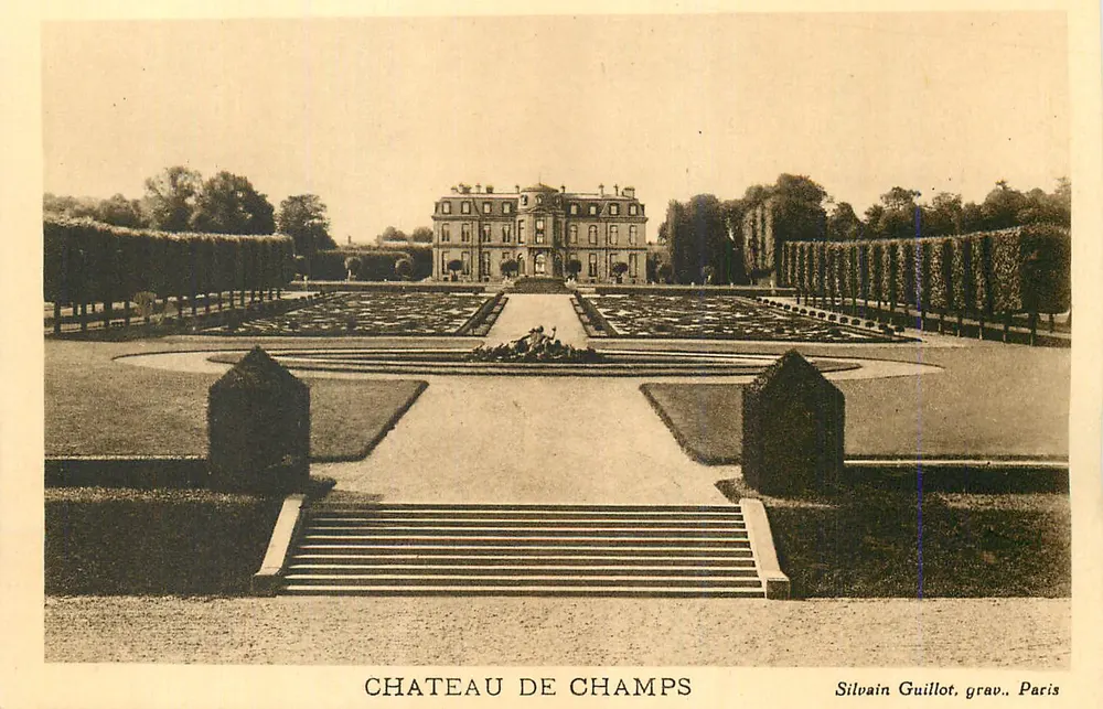 Château de Champs — Blick auf die französischen Gärten — von Silvain Guillot, Paris gestochen - Vorderseite