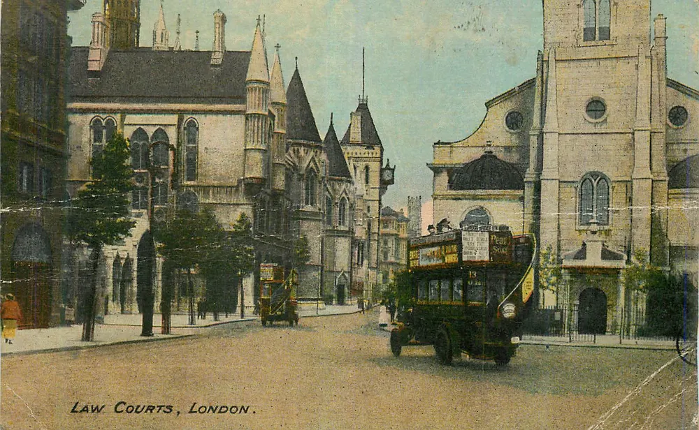 Law Courts, Londres — vista urbana com ônibus imperial — editor desconhecido - Frente