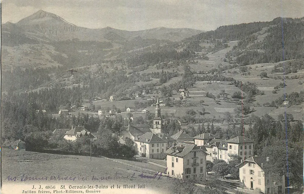 St. Gervais-les-Bains und der Mont Joli — J. J. 6856 — F. Julien frères, Photo-Verleger, Genf - Vorderseite