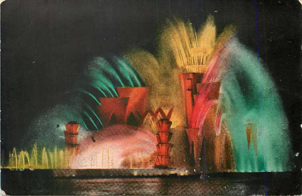 Festa da Ilha da Fontaine — espetáculo de jatos d'água coloridos — editor não visível - Frente