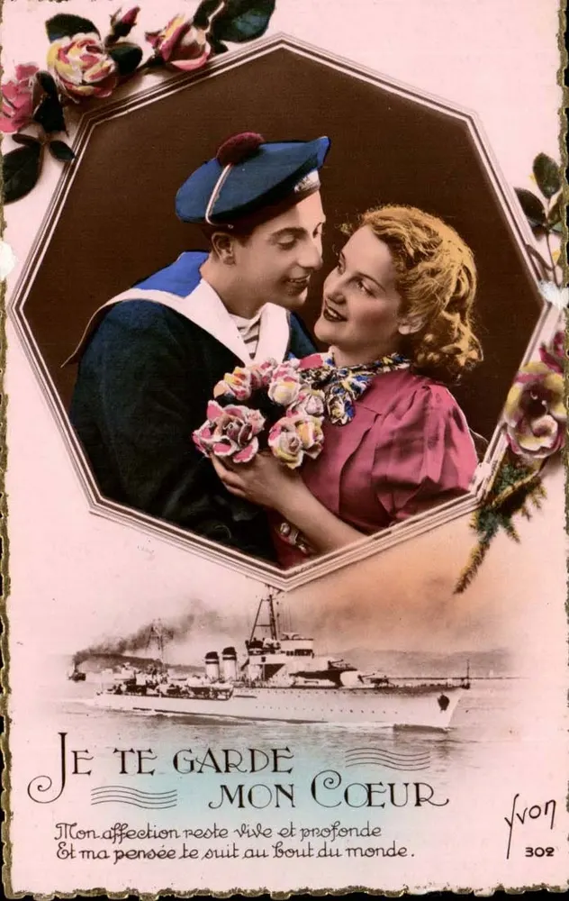 Matrose und Frau — Liebeskarte mit Boot — YVON Nr. 302 - Vorderseite