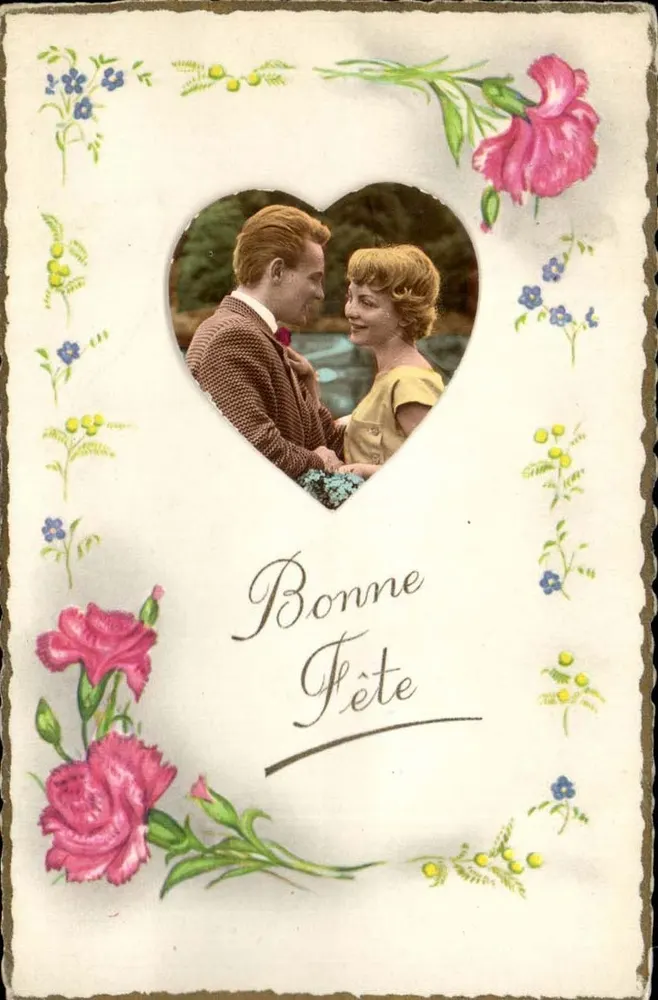 Herzen und Blumen — Frohe Geburtstagskarte — G. PICARD, Paris - Vorderseite