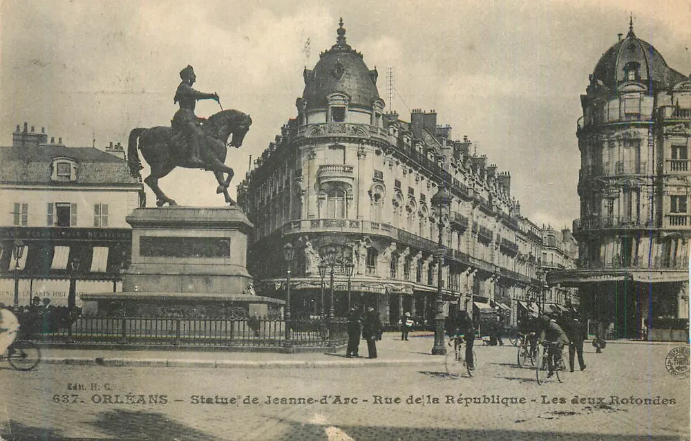 Orléans — Statue der Jeanne d'Arc — Rue de la République — Die beiden Rotondas — Verlag H. G. - Vorderseite