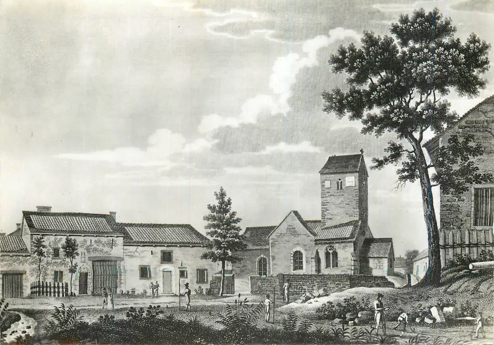 Vue de la chapelle Sainte-Croix à Sainte-Croix-sur-Moselle — gravure — éditeur inconnu, n° de série non visible - Recto
