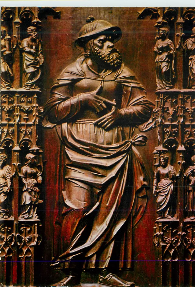 Estátua de São João Batista — detalhe de um retábulo gótico — editor desconhecido, número de série ilegível - Frente