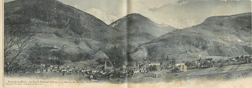 Allevard-les-Bains — Panoramablick mit dem Grand-Charnier (3564 m) und dem Glacier de Gleyzin — Papeterie des Alpes, Robert, Grenoble - Vorderseite