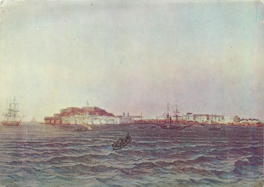 Ansicht einer Küstenstadt — maritime Illustration — unbekannter Verlag - Vorderseite