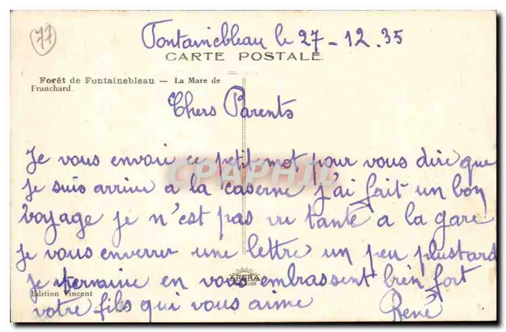 Foresta di Fontainebleau — La Mare de Franchard — Edizione Vincent - Verso
