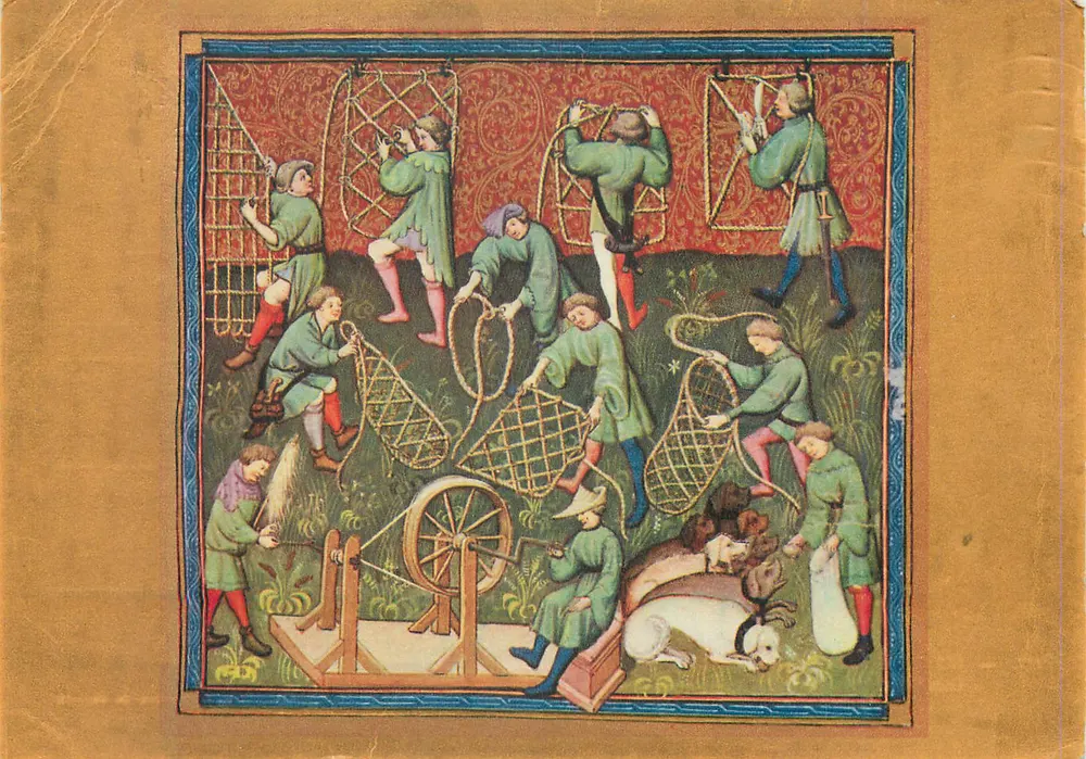 Cena de pesca medieval — ilustração de manuscrito — editor não identificável - Frente