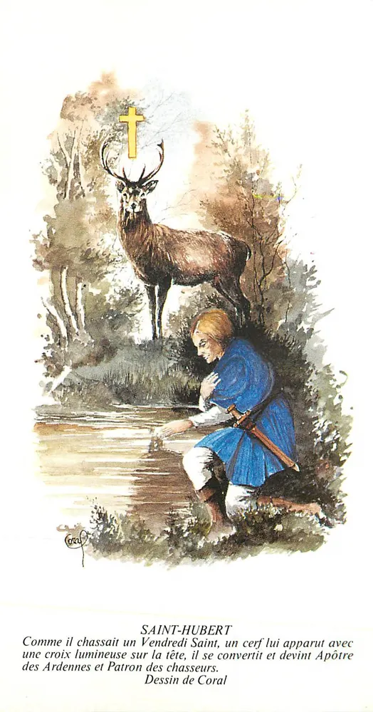 Saint-Hubert — Erscheinen des Hirschs mit Kreuz — Zeichnung von Coral - Vorderseite