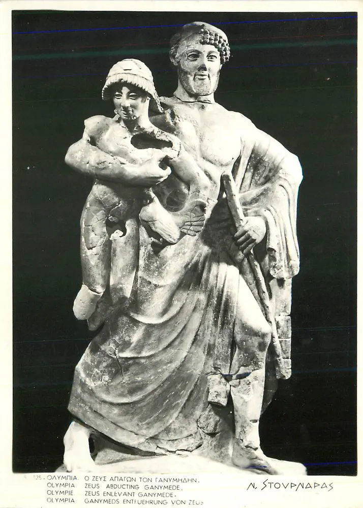 Zeus zbierający Ganymedę — statua w Olimpii — N. Stovynapas - Awers