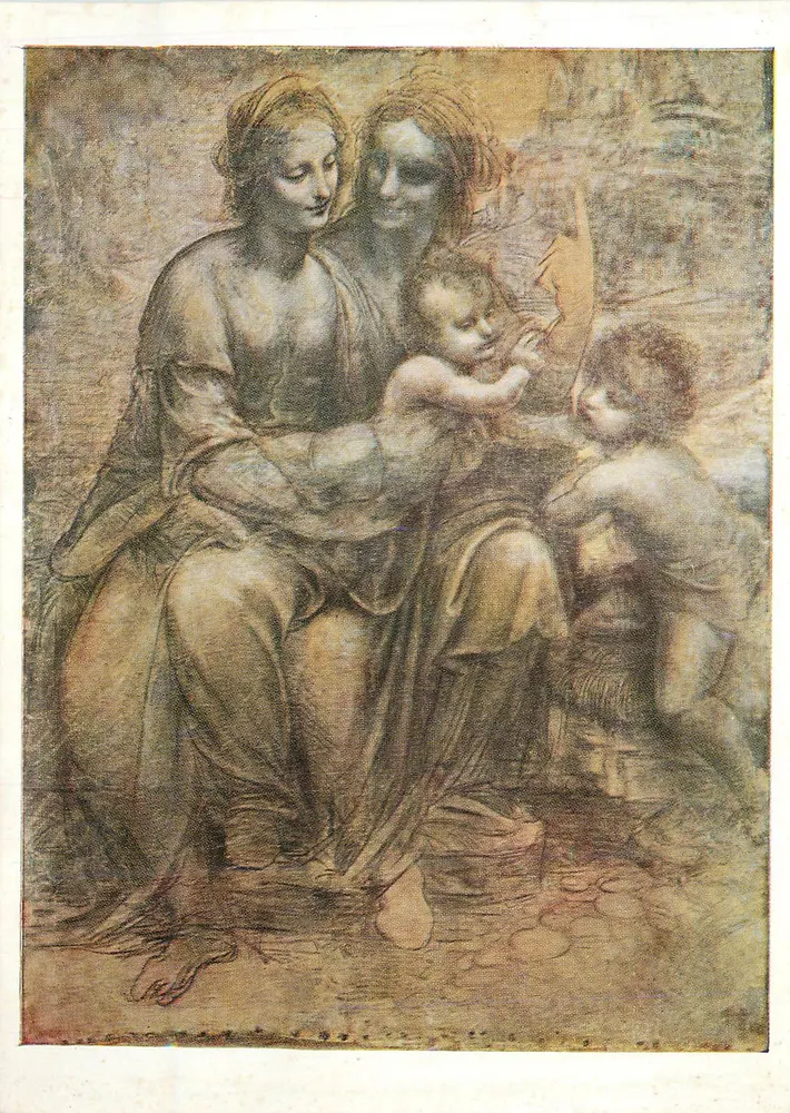 Madona com o Menino e os anjos — reprodução de um desenho de Leonardo da Vinci — editor desconhecido - Frente