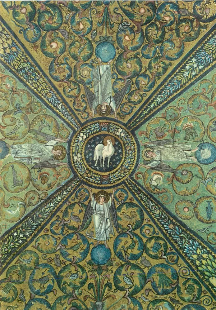 Mosaico do dômer da basílica Santa Maria Maior — representação do Cordeiro místico — editor desconhecido, n° de série não visível - Frente