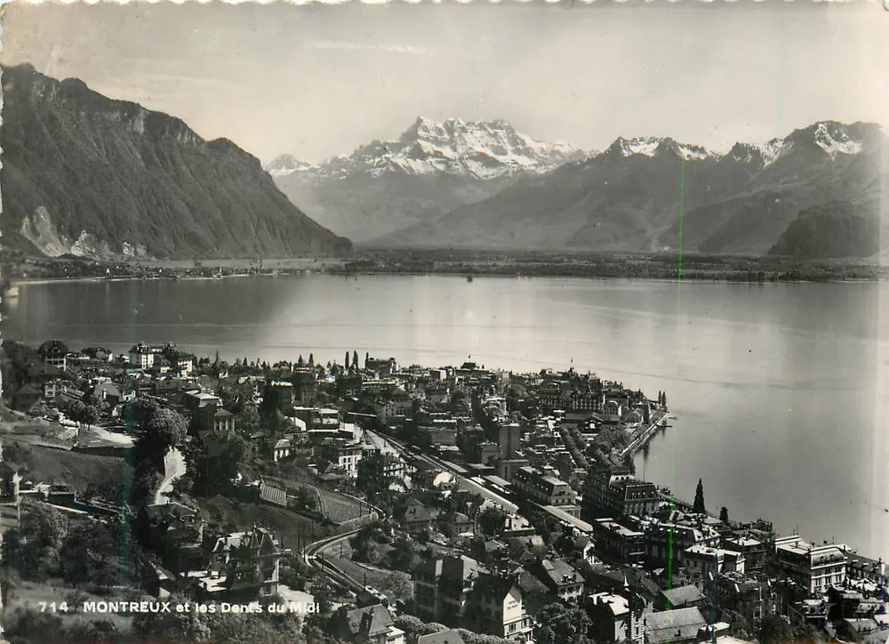 Montreux y los Dientes del Mediodía — vista panorámica — editor desconocido, n.º de serie 714 - Anverso