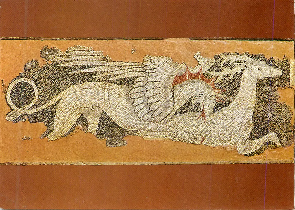Pompeji-Mosaik — Kampf zwischen einem Sphinx und einem flügeligen Pferd — unbekannter Verlag, Seriennummer nicht sichtbar - Vorderseite