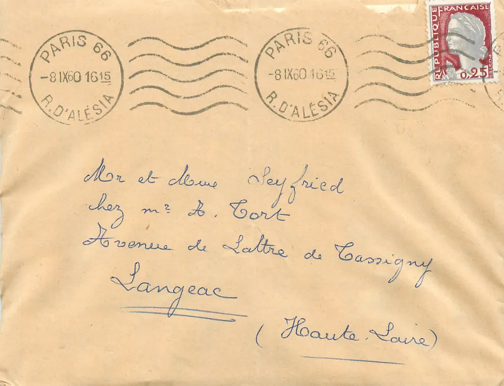 Paris 66 — R. D'ALÉSIA — envio para Langeac (Haute Loire) - Frente
