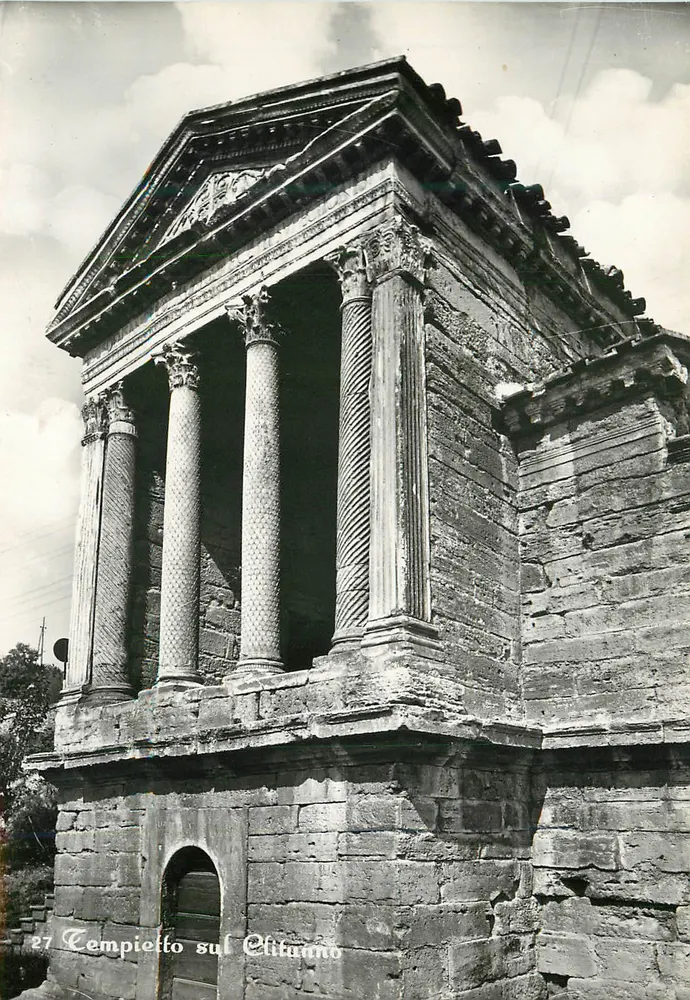 Tempietto sul Clitunno — Templo antigo com colunas torcidas — editor desconhecido, n° 27 - Frente