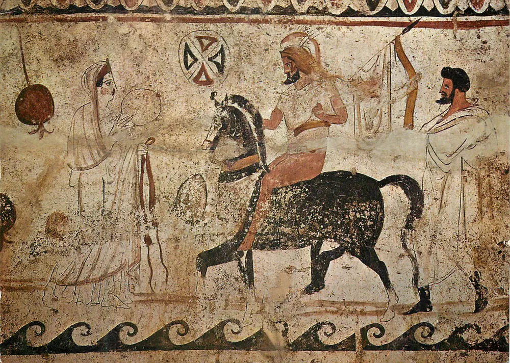 Frescando mural antigo — cena equestre — editor e número de série ilegíveis - Frente