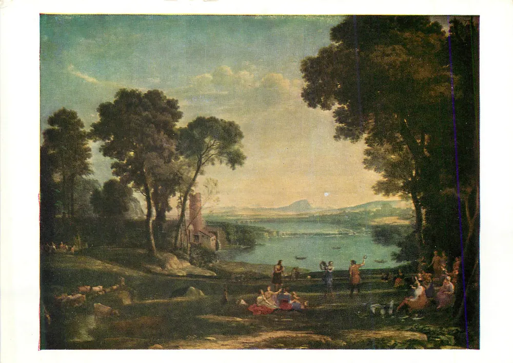 Landschap met figuren en meer — reproduktie van een schilderij — onbekende uitgever, serie-nummer niet leesbaar - Voorkant