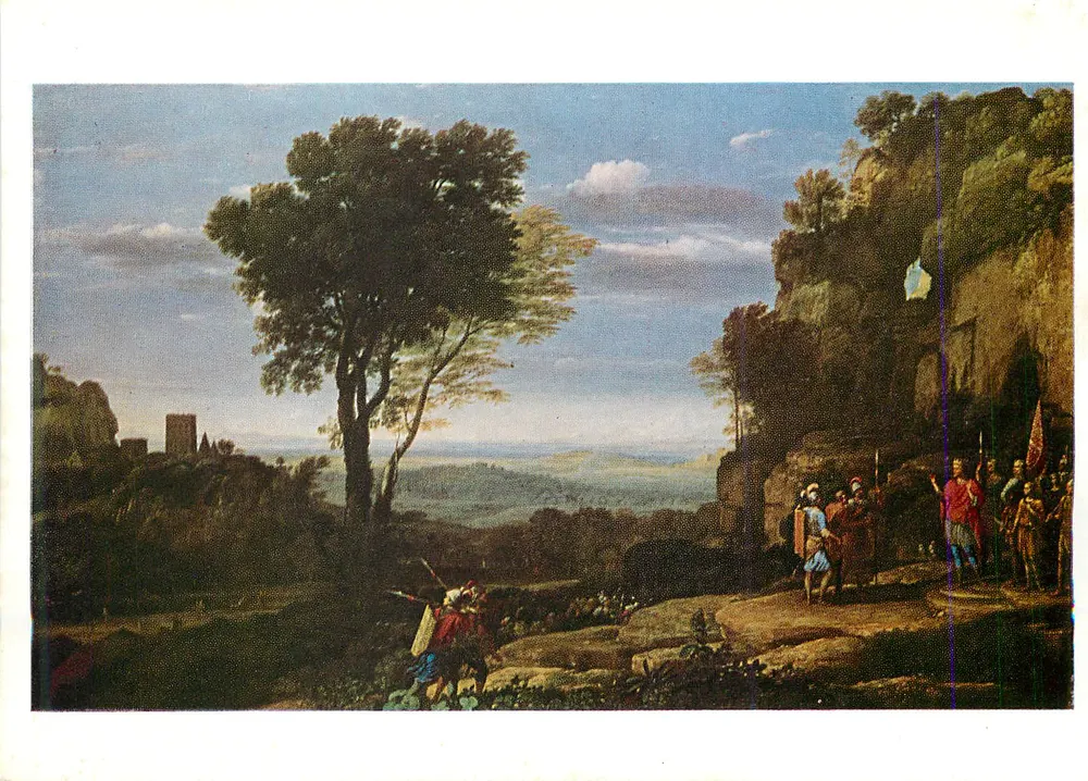 Cena de campo com cavaleiros — reprodução de uma pintura — editor não visível - Frente