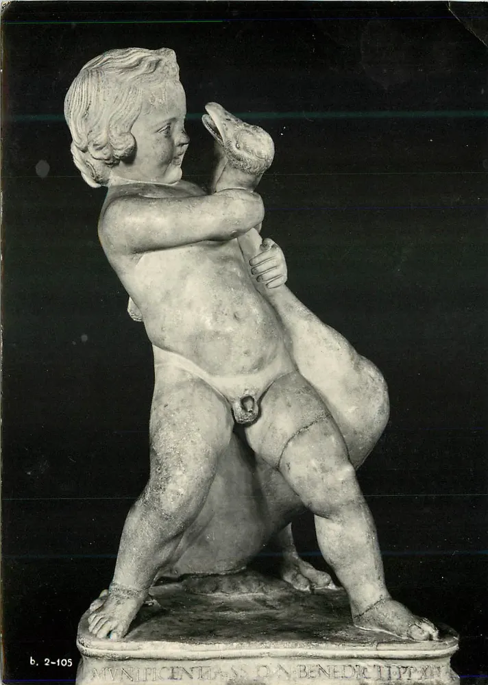 Statue eines Putto, der einen Ente umarmt — Geschenk von Benoît XII — b. 2-105 - Vorderseite