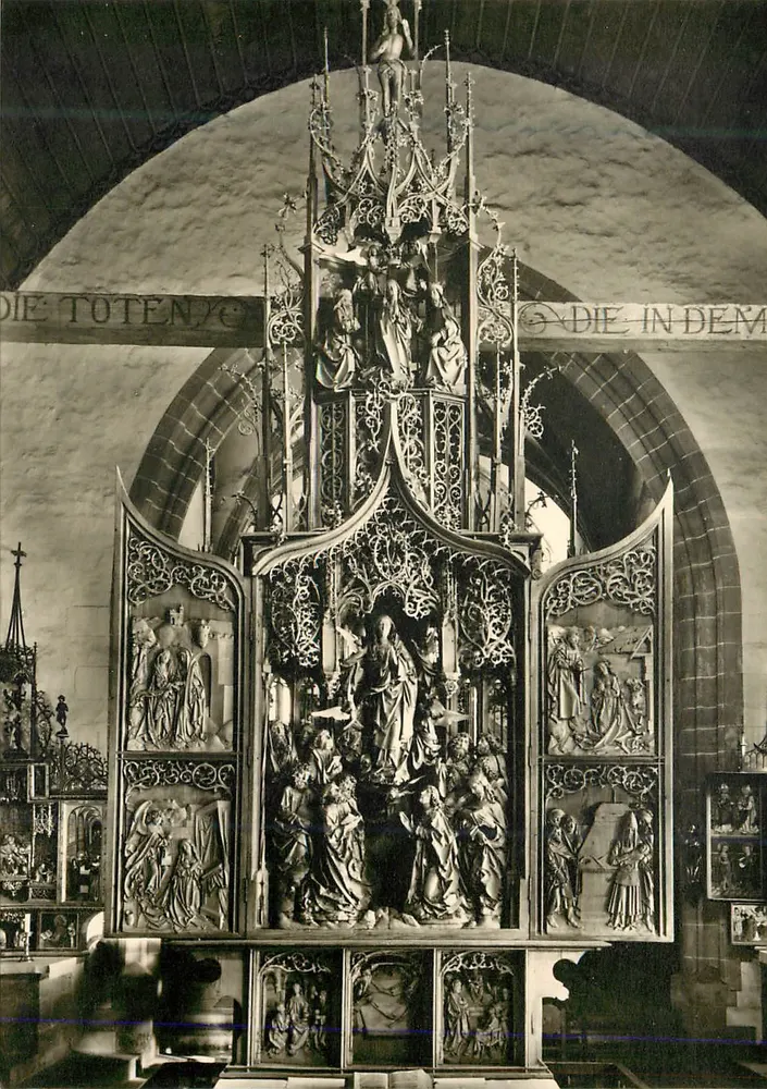 Gotischer Totenaltar — Kirche von Die Totten / Die in dem — Detail der Inschrift - Vorderseite