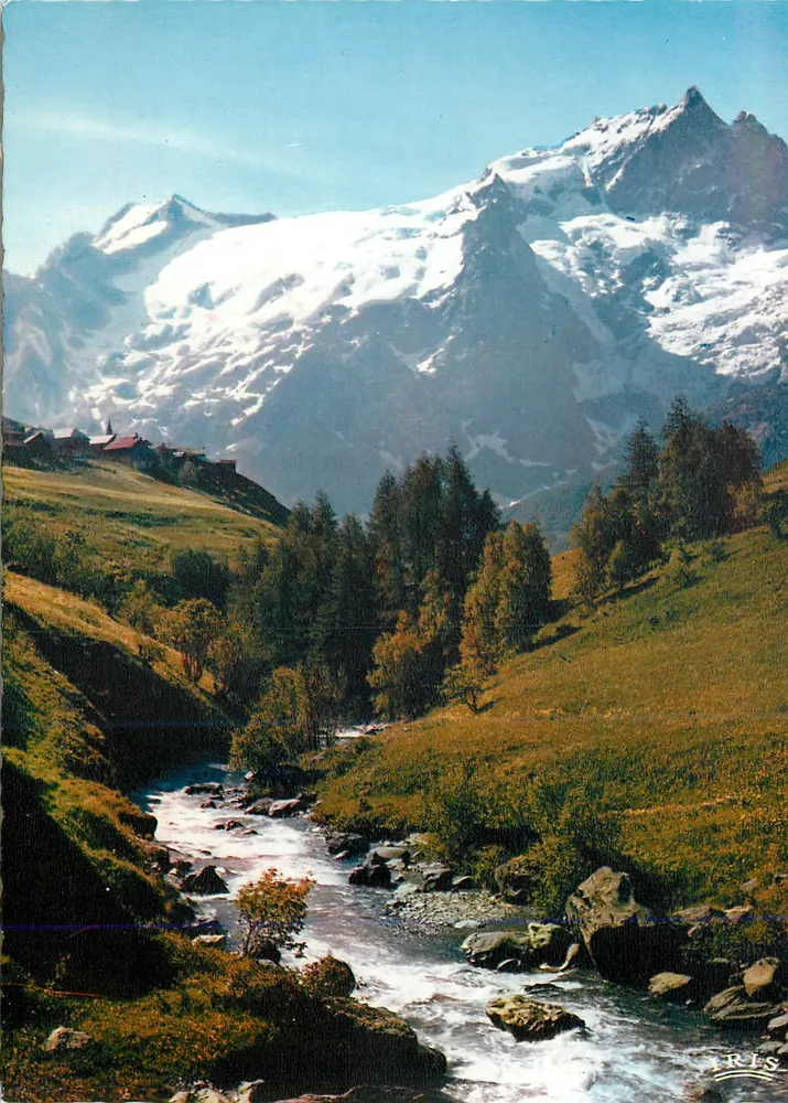 Mont Blanc — Panoramablick mit einem Dorf unten — Verlag R.L.S. - Vorderseite