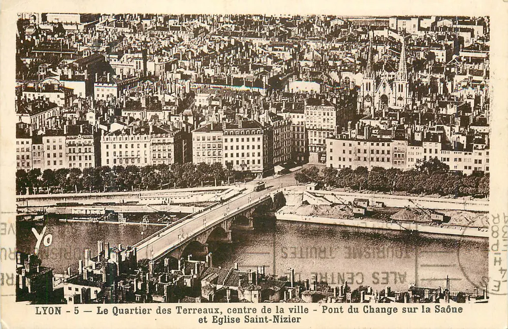 LYON - 5 — Der Terreaux-Viertel, Stadtzentrum — Pont du Change über die Saône und Kirche Saint-Nizier - Vorderseite