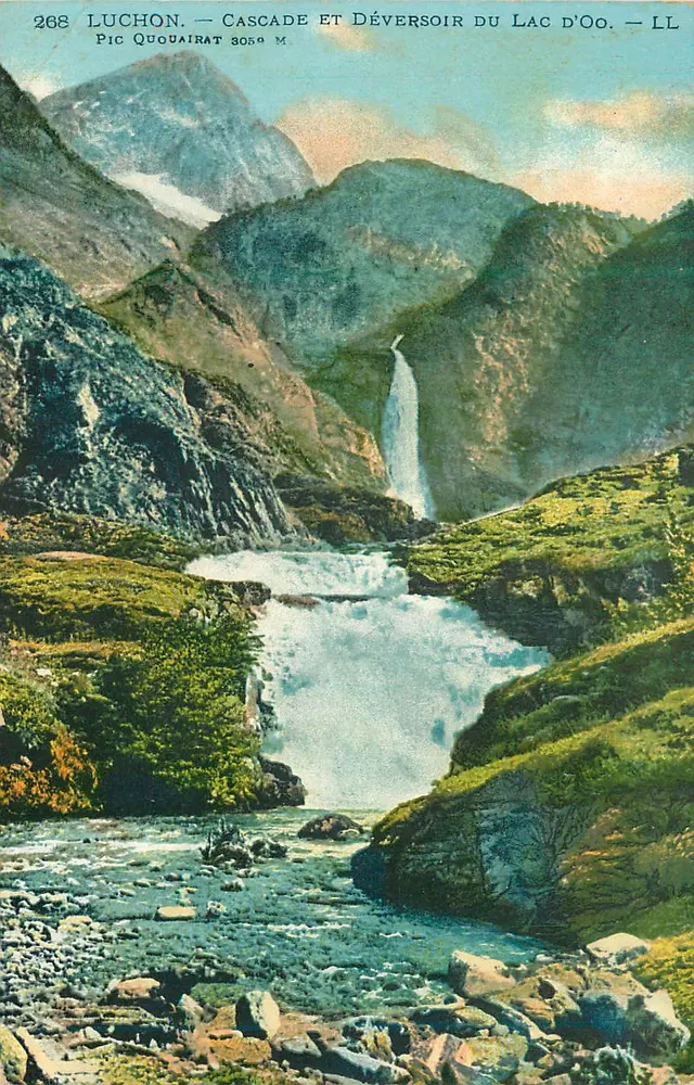 Luchon — Wodospad i przepływ jeziora Oo — Pic Quouairat 3059 m — LL - Awers
