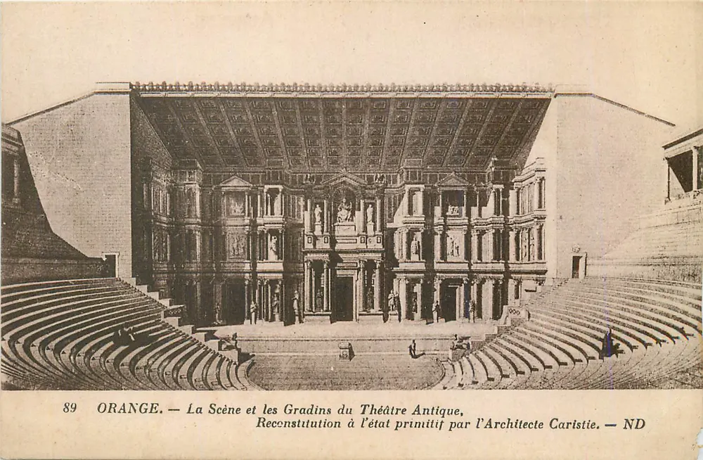 Orange — Die Bühne und die Treppen des antiken Theaters, Rekonstruktion im ursprünglichen Zustand durch den Architekten Caristie — ND - Vorderseite