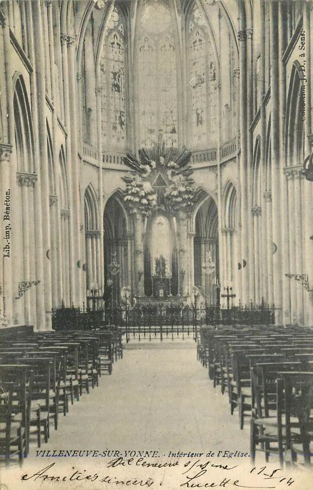 Villeneuve-sur-Yonne — Innenansicht der Kirche — Lib. Imp. Bénéton, zu Sens - Vorderseite