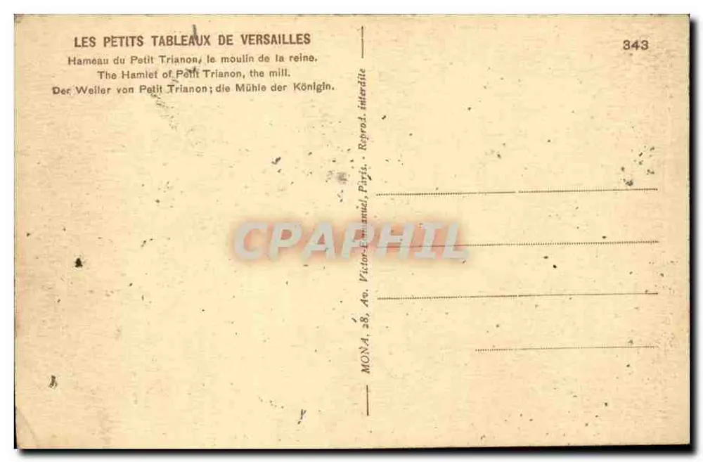 Das Dorf Petit Trianon — das Mühle der Königin — Verlag Mona, Nr. 343 - Rückseite