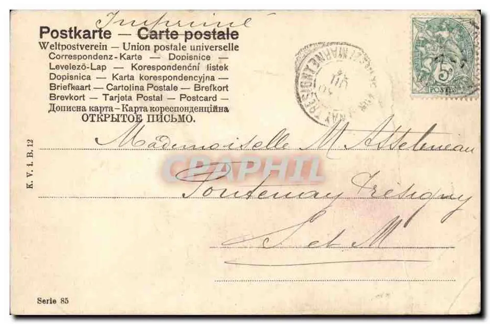 Kind in einem Früchtekorb — Frohe Geburtstage — Serie 85, Verlag Union postale universelle - Rückseite