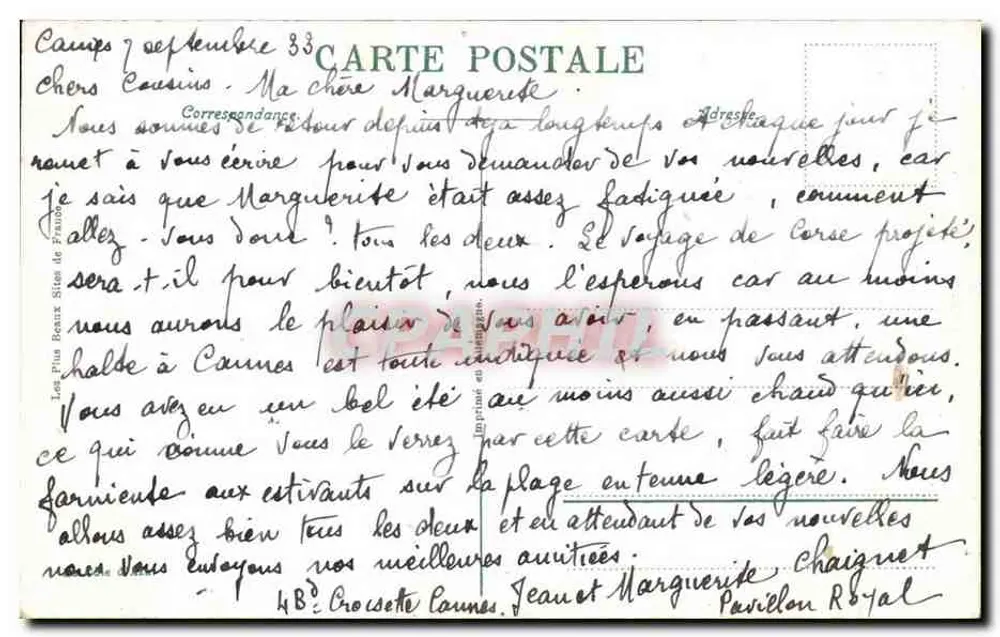 CANNES. A Praça e os Hotéis na Croisette — Martinière, n°625 - Verso