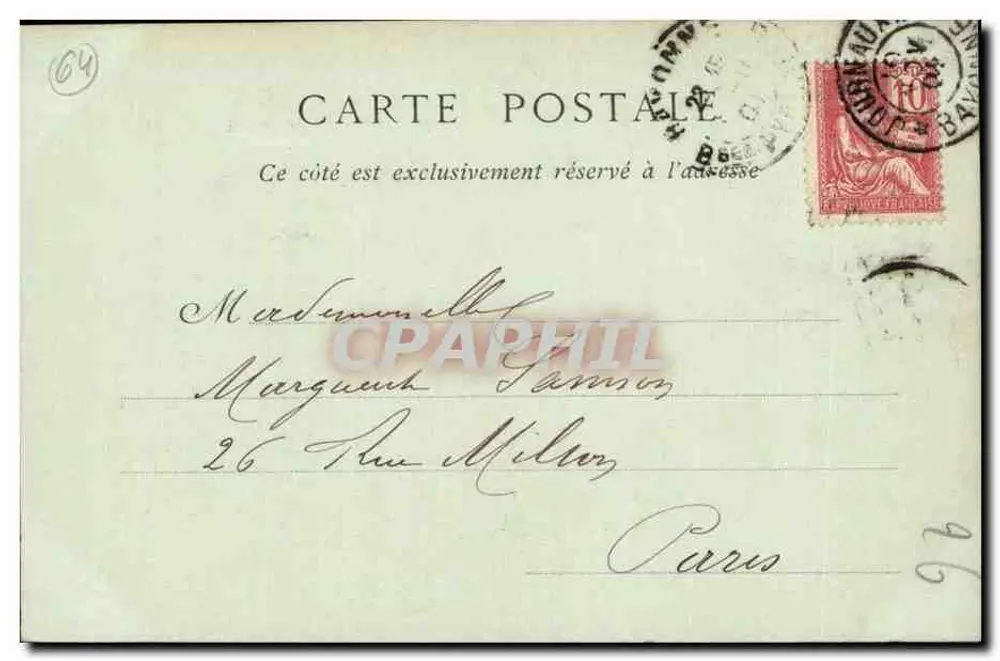 Biarritz — O Casino Municipal — Editor não identificado, número de série não visível - Verso